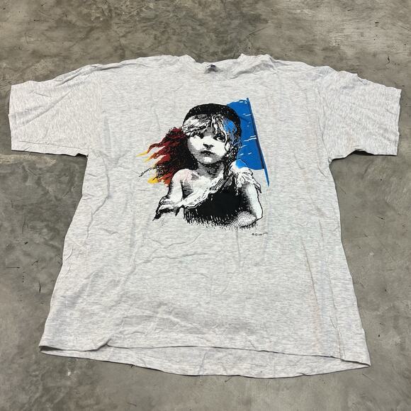 Men’s Vintage Les Miserables 1986 CMOL Double Sided Gray Theater T Shirt Size XL - Picture 1 of 6